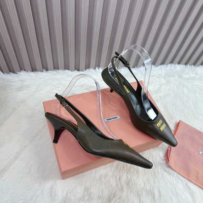 POINTED-TOE SLINGBACK IN ARMY GREEN LAMBSKIN