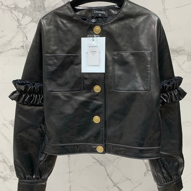 CHANEL 25S ROUND-NECK LEATHER JACKET 410