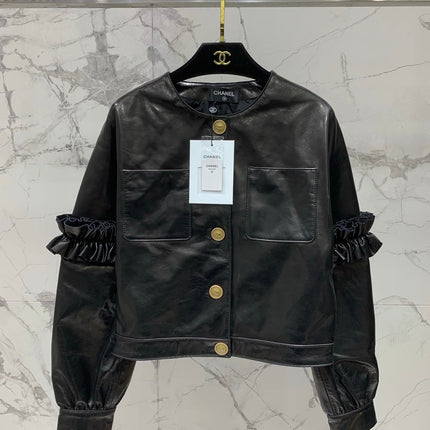 CHANEL 25S ROUND-NECK LEATHER JACKET 410