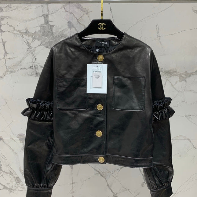 CHANEL 25S ROUND-NECK LEATHER JACKET 410