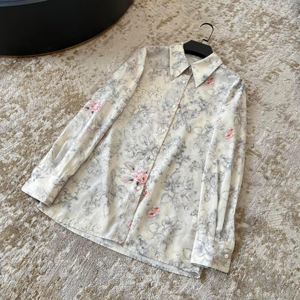 CHANEL LONG-SLEEVE PRINTED SHIRT IN SOFT FABRIC
