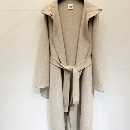 HERMES 25S KNIT HOODED COAT WITH SHEARLING TRIM 216