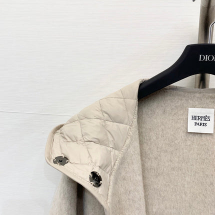 HERMES 25S KNIT HOODED COAT WITH SHEARLING TRIM 216