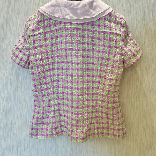 CC 25 Doll Collar Top Pink Green Tweed Fabric