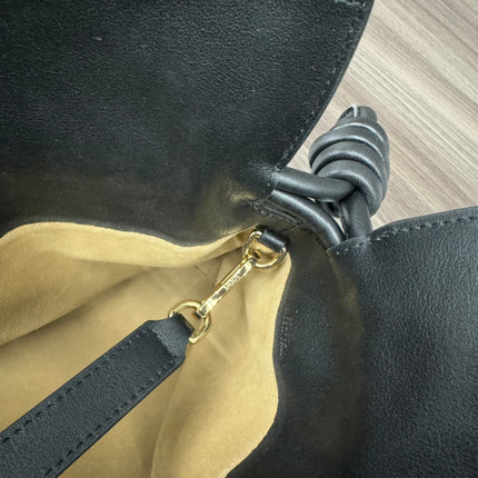 LOEWE 25S LARGE FLAMENCO CLUTCH BAG 30 IN BLACK CALFSKIN