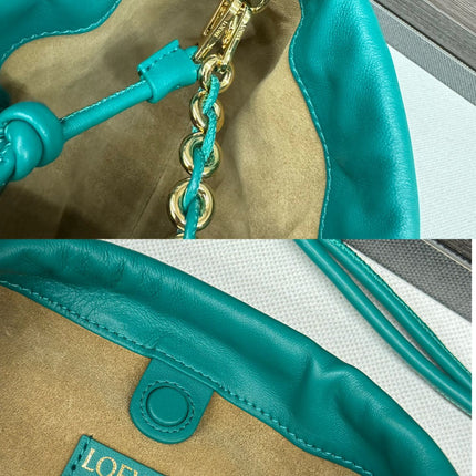 LOE MEDIUM 30 FLAMENCO PURSE BUCKET IN TEAL GREEN LAMBSKIN