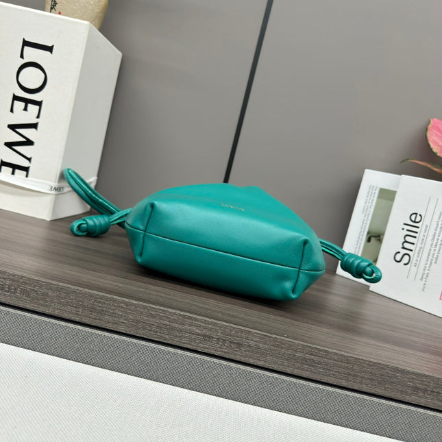 LOE 23 FLAMENCO PURSE BUCKET IN TEAL GREEN LAMBSKIN