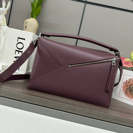 LOE PUZZLE 33 BAG IN WINE PURPLE CALFSKIN