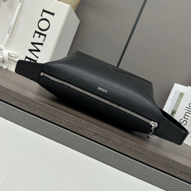 PUZZLE FOLD WASH 22 BAG IN BLACK SHINY CALFSKIN