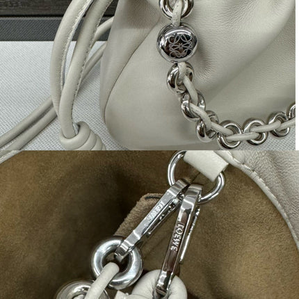 LOE 23 FLAMENCO PURSE BUCKET IN WHITE LAMBSKIN