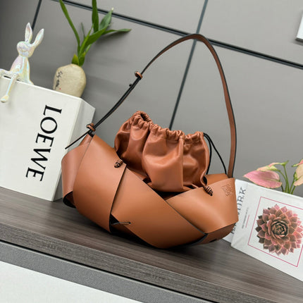 LOE INTERLACED HOBO 38 BAG IN BRONZE BROWN CALFSKIN