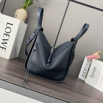 LOEWE 25S HAMMOCK BAG 20 IN CHARCOAL BLUE CALFSKIN SILVER HARDWARE