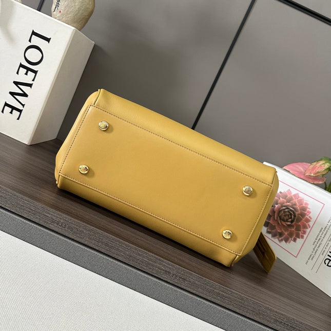 LOEWE 25S MADRID BAG 28 IN SAND YELLOW CALFSKIN GOLD HARDWARE