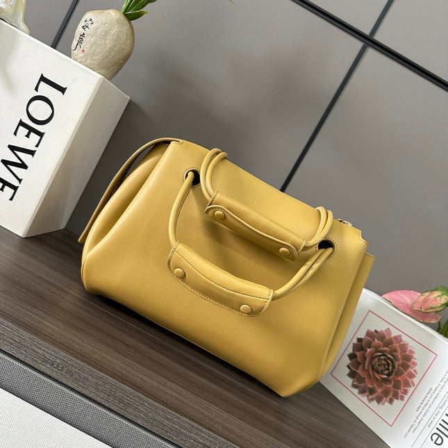 LOEWE 25S MADRID BAG 28 IN SAND YELLOW CALFSKIN GOLD HARDWARE