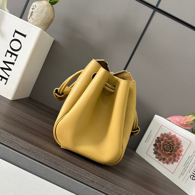 LOEWE 25S MADRID BAG 28 IN SAND YELLOW CALFSKIN GOLD HARDWARE