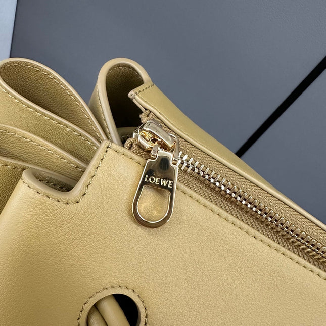 LOEWE 25S MADRID BAG 28 IN SAND YELLOW CALFSKIN GOLD HARDWARE