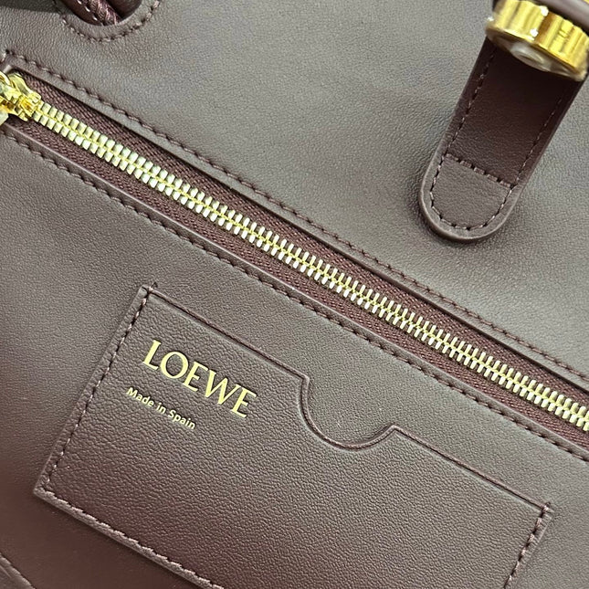 LOEWE 25S MADRID BAG 28 IN DARK WINE CALFSKIN GOLD HARDWARE