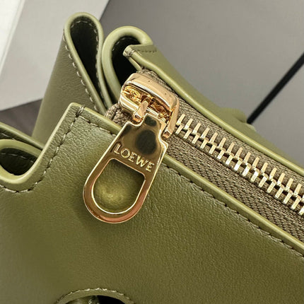 LOEWE 25S MADRID BAG 28 IN OLIVE GREEN CALFSKIN GOLD HARDWARE