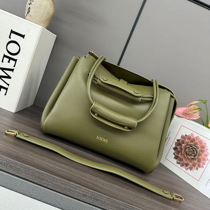 LOEWE 25S MADRID BAG 28 IN OLIVE GREEN CALFSKIN GOLD HARDWARE