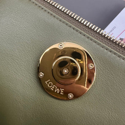 LOEWE 25S MADRID BAG 28 IN OLIVE GREEN CALFSKIN GOLD HARDWARE