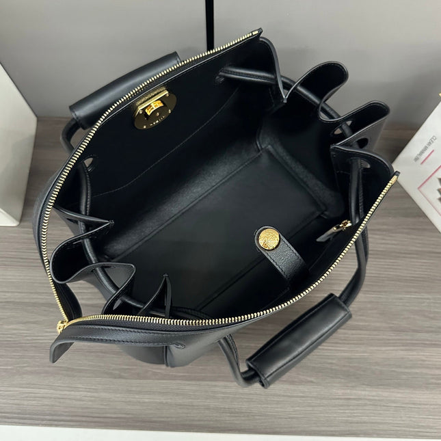 LOEWE 25S MEDIUM MADRID BAG 23 IN BLACK CALFSKIN GOLD HARDWARE