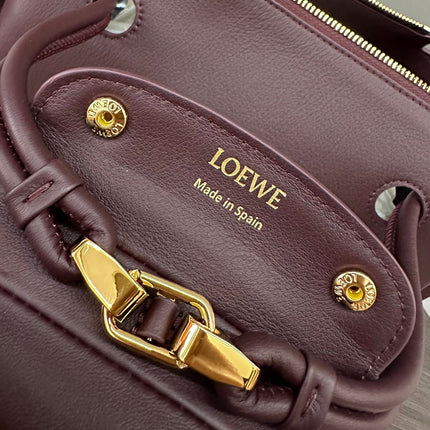 LOEWE 25S MEDIUM MADRID BAG 23 IN DARK WINE CALFSKIN GOLD HARDWARE