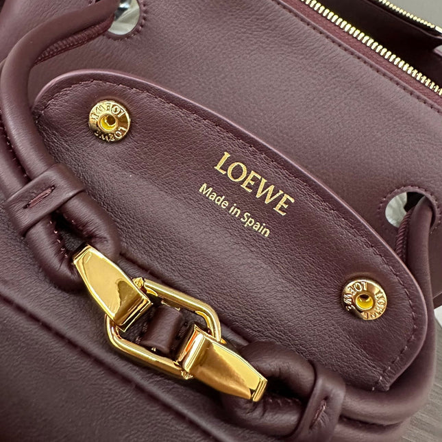 LOEWE 25S MEDIUM MADRID BAG 23 IN DARK WINE CALFSKIN GOLD HARDWARE