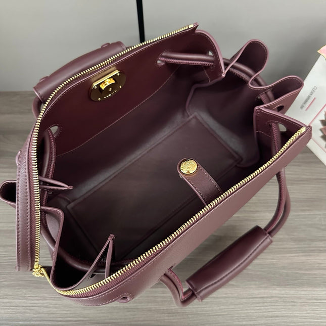 LOEWE 25S MEDIUM MADRID BAG 23 IN DARK WINE CALFSKIN GOLD HARDWARE