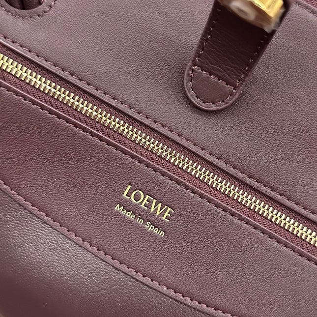 LOEWE 25S MEDIUM MADRID BAG 23 IN DARK WINE CALFSKIN GOLD HARDWARE