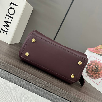 LOEWE 25S MEDIUM MADRID BAG 23 IN DARK WINE CALFSKIN GOLD HARDWARE