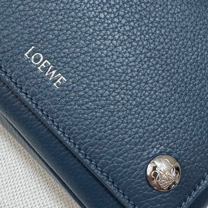 LOEWE 25S PEBBLE BAG 20 IN STEEL BLUE CALFSKIN SILVER HARDWARE