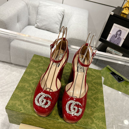 HIGH SANDAL SQUARE HEEL 12 CM IN CHERRY RED CALFSKIN