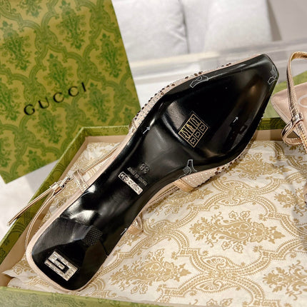 GG CRYSTALS SLINGBACK PUMP CREAM FABRIC