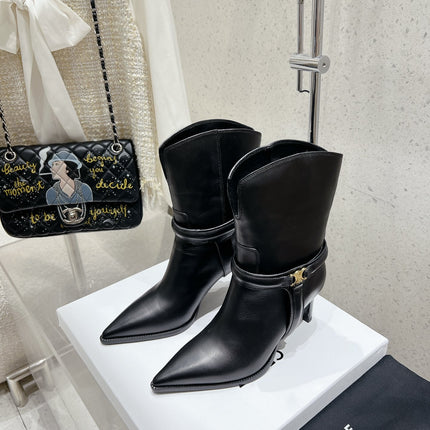 VERNEUIL ANKLE BOOT WITH TRIOMPHE IN BLACK CALFSKIN