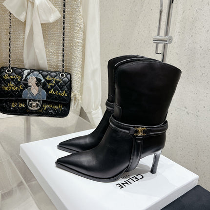 VERNEUIL ANKLE BOOT WITH TRIOMPHE IN BLACK CALFSKIN