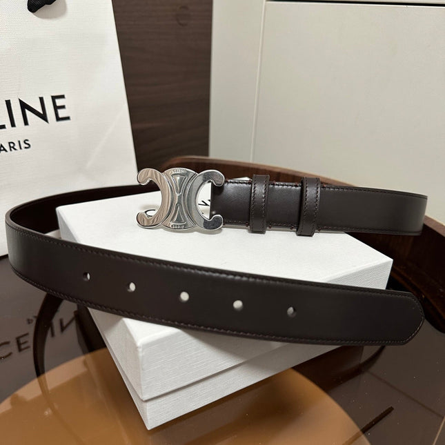 TRIOMPHE BELT 30MM IN DARK BROWN CALFSKIN WITH SILVER BUCKLE