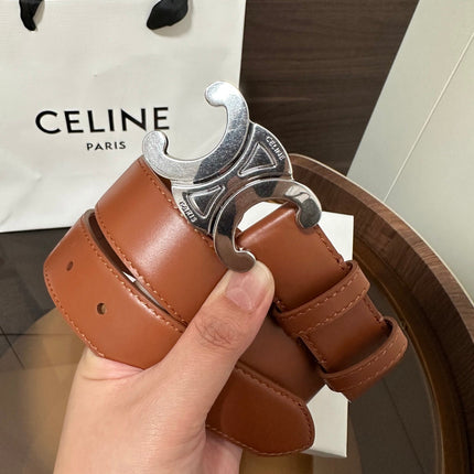 TRIOMPHE BELT 30MM IN BROWN CALFSKIN WITH SILVER BUCKLE