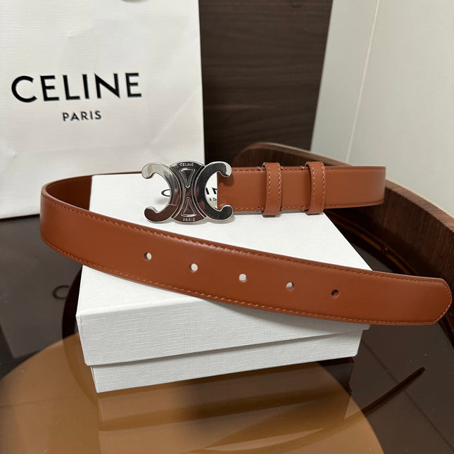 TRIOMPHE BELT 30MM IN BROWN CALFSKIN WITH SILVER BUCKLE