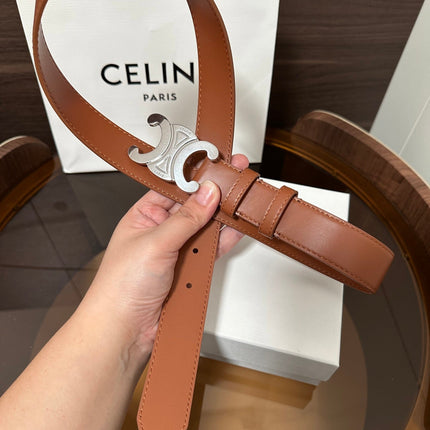 TRIOMPHE BELT 30MM IN BROWN CALFSKIN WITH SILVER BUCKLE