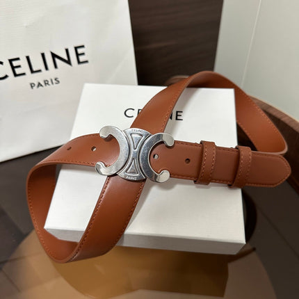 TRIOMPHE BELT 30MM IN BROWN CALFSKIN WITH SILVER BUCKLE