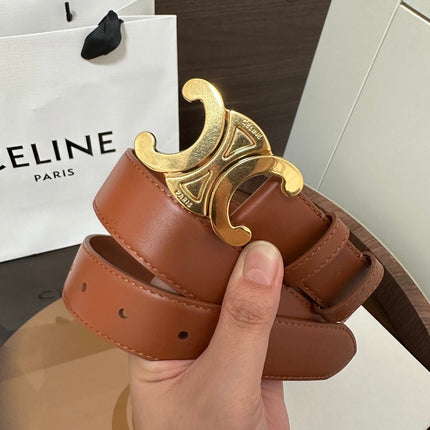 TRIOMPHE BELT 30MM IN BROWN CALFSKIN WITH GOLD BUCKLE