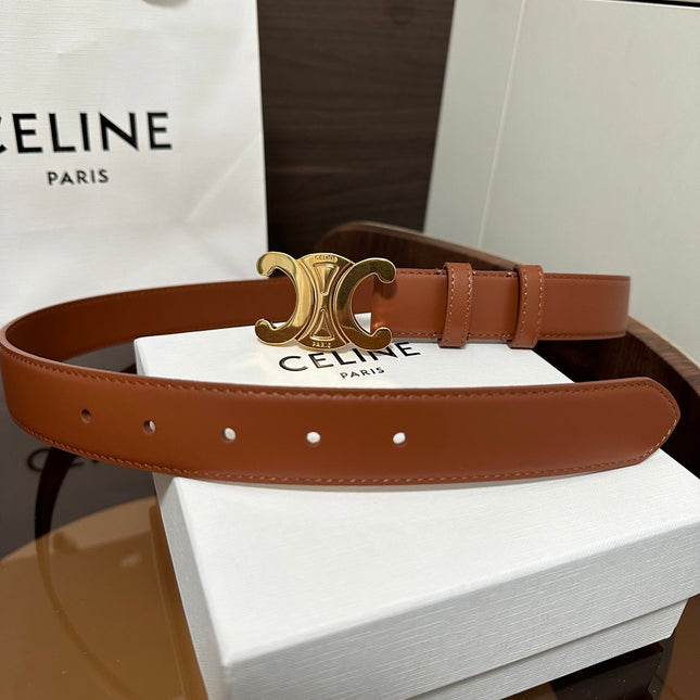 TRIOMPHE BELT 30MM IN BROWN CALFSKIN WITH GOLD BUCKLE