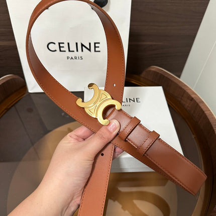 TRIOMPHE BELT 30MM IN BROWN CALFSKIN WITH GOLD BUCKLE