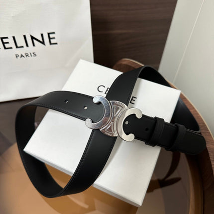 TRIOMPHE BELT 30MM IN BLACK CALFSKIN WITH SILVER BUCKLE