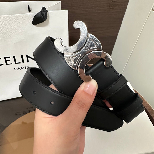 TRIOMPHE BELT 30MM IN BLACK CALFSKIN WITH SILVER BUCKLE