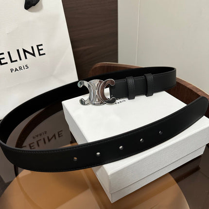 TRIOMPHE BELT 30MM IN BLACK CALFSKIN WITH SILVER BUCKLE