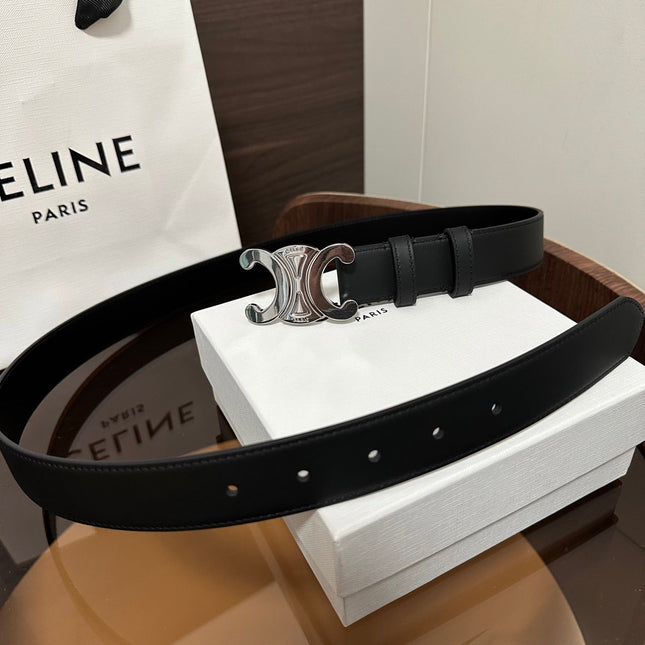 TRIOMPHE BELT 30MM IN BLACK CALFSKIN WITH SILVER BUCKLE