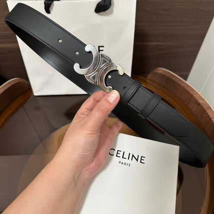 TRIOMPHE BELT 30MM IN BLACK CALFSKIN WITH SILVER BUCKLE