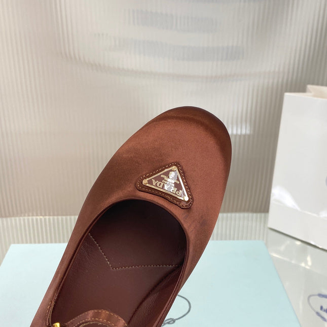 PRA NAPPA MARY JANE FLAT BROWN SATIN