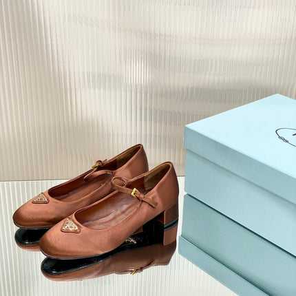 PRA NAPPA MARY JANE PUMPS BROWN SATIN